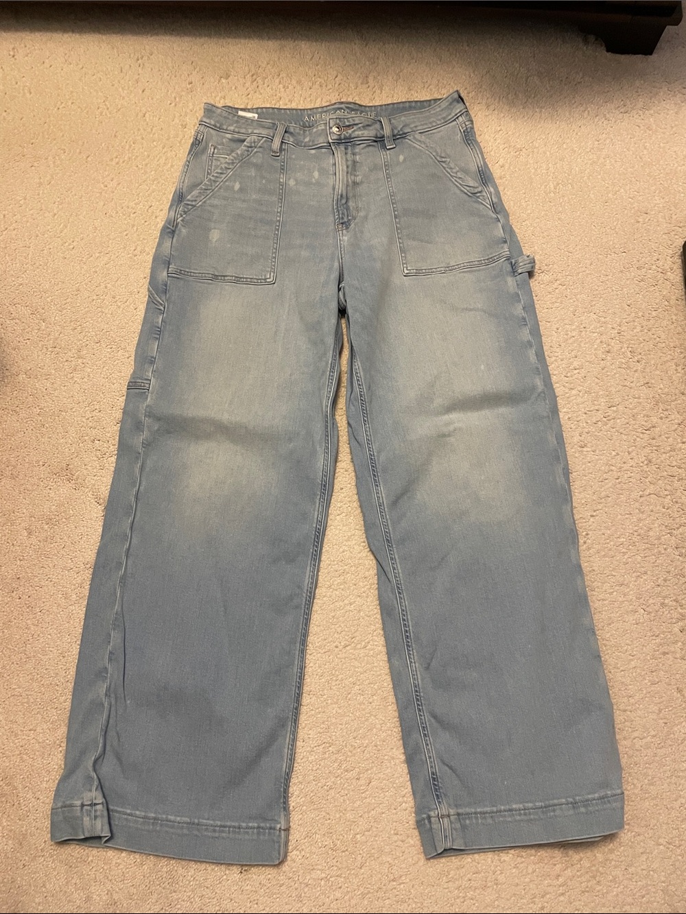 American Eagle Outfitters Faded Light Blue Wide-Leg Carpenter Jeans